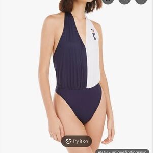FILA womens body suit in Navy and White